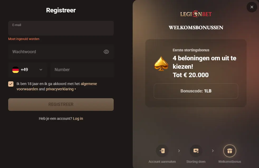 registreer bij Legion Bet 